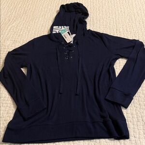 NWT Market & Spruce Navy Lace-Up Hooded Knit Pullover